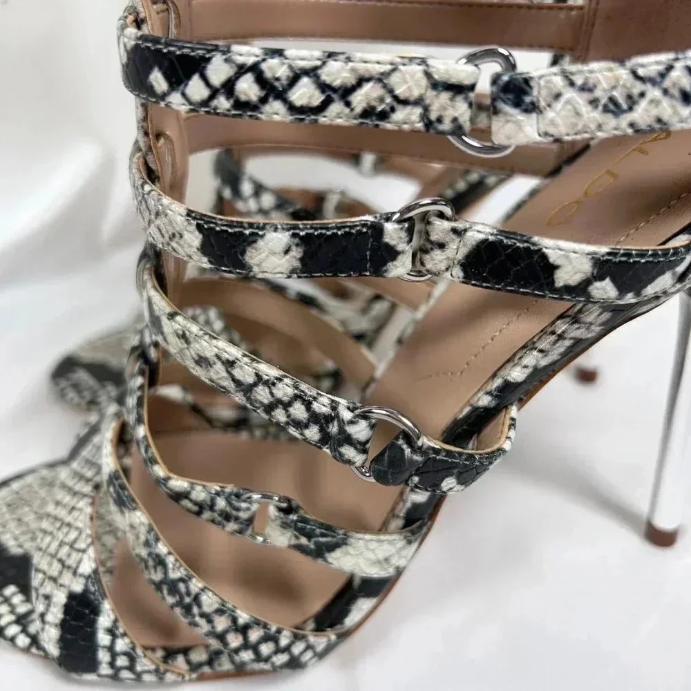 Aldo Unaclya Snake 8.5 Strappy Cage Heels Stiletto Animal Print Party